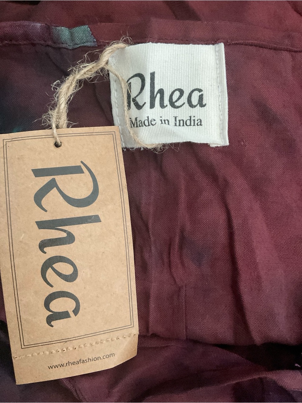 NWT Rhea Tie Dye Rayon Kaftan Tunic Top One Size Boho Burgundy Teal A30 - Picture 6 of 7